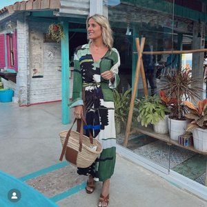 ZARA WOMAN JOHNNY COLLAR PRINTED TUNIC DRESS TIED BELT GREEN 3381/580 NEW SS22